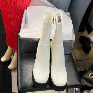 Elegant  White Ankle Boots with Black Soles